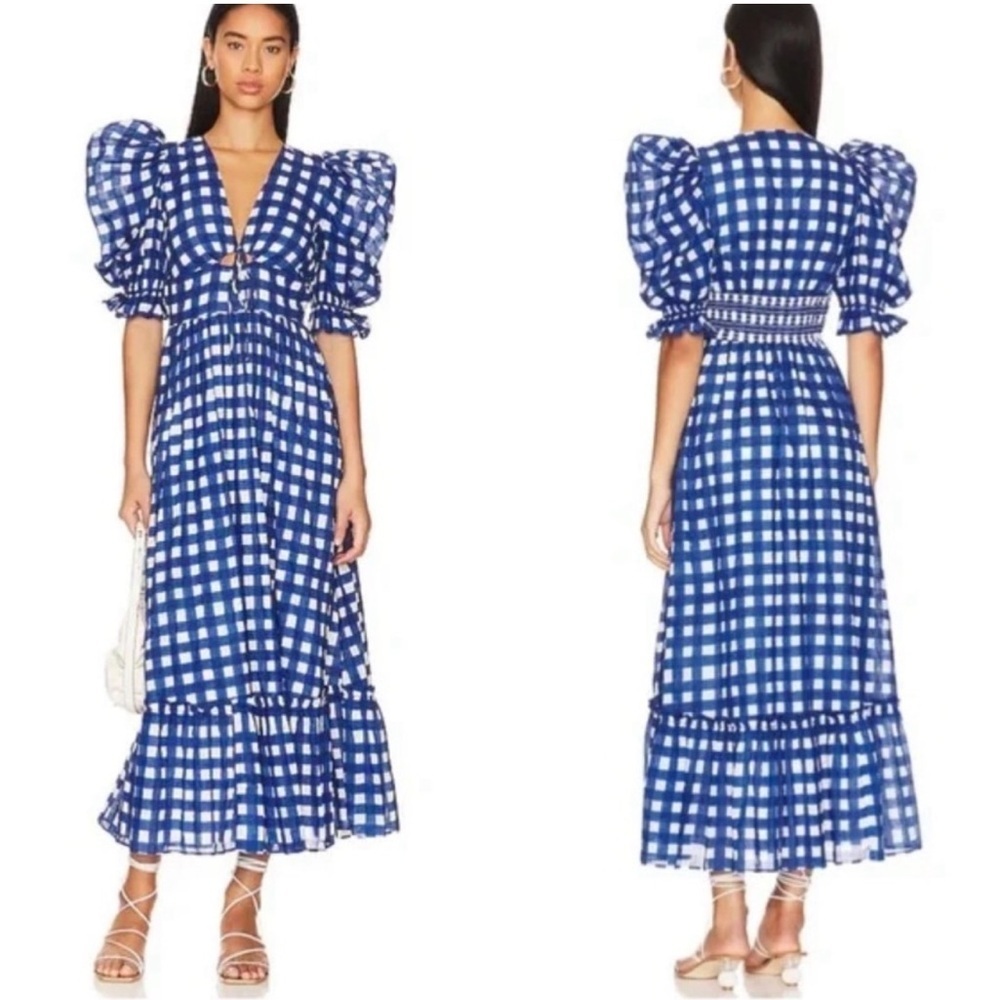 CLEOBELLA Morina Ankle Maxi Dress in Painterly Gingham Blue Medium